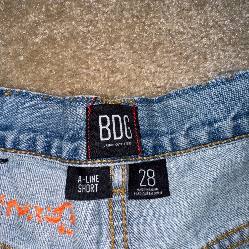 BDG Blue Jean Shorts with Colorful Patches - Picture 2 of 4